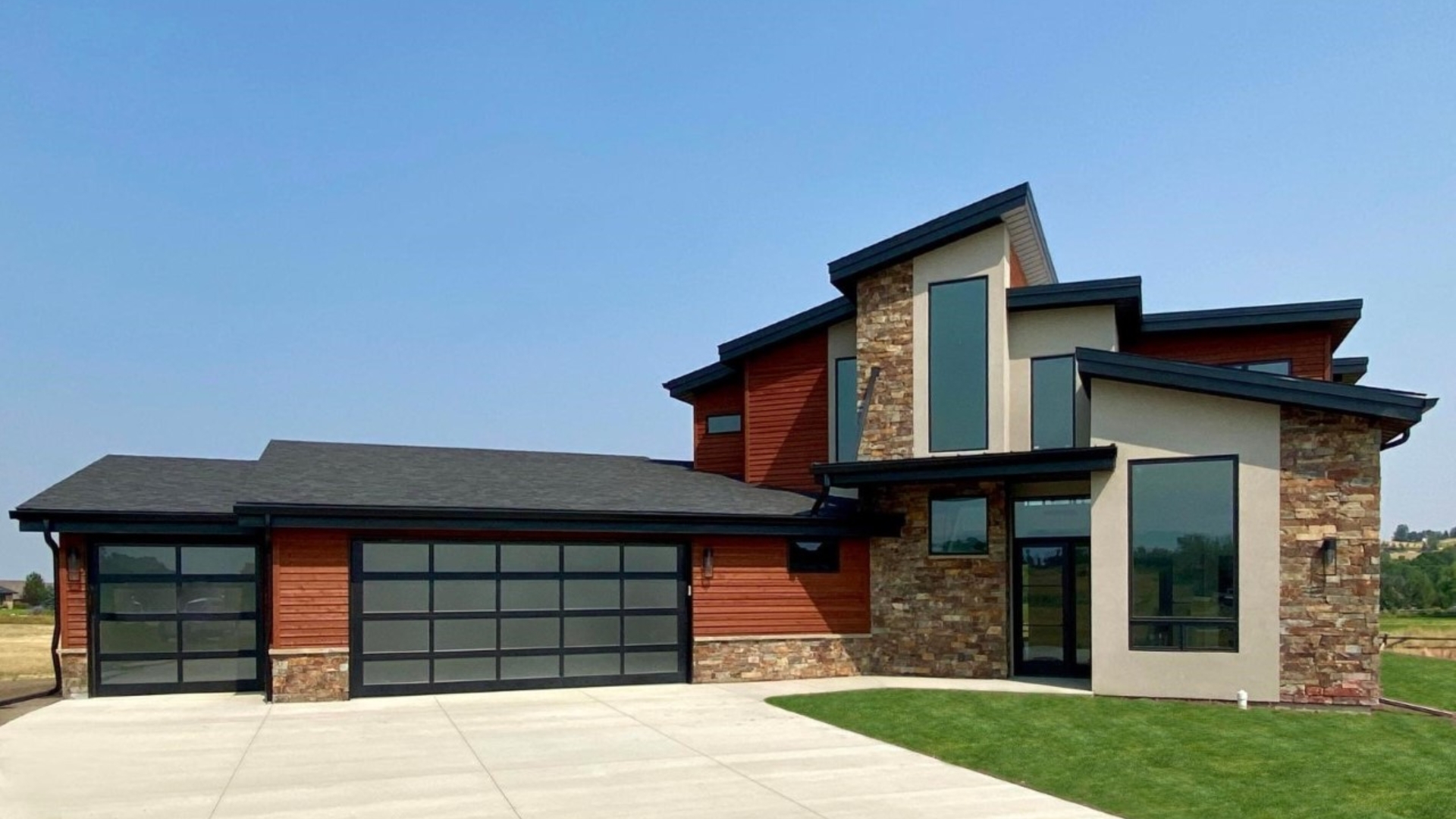 A home with garage door panels made of glass