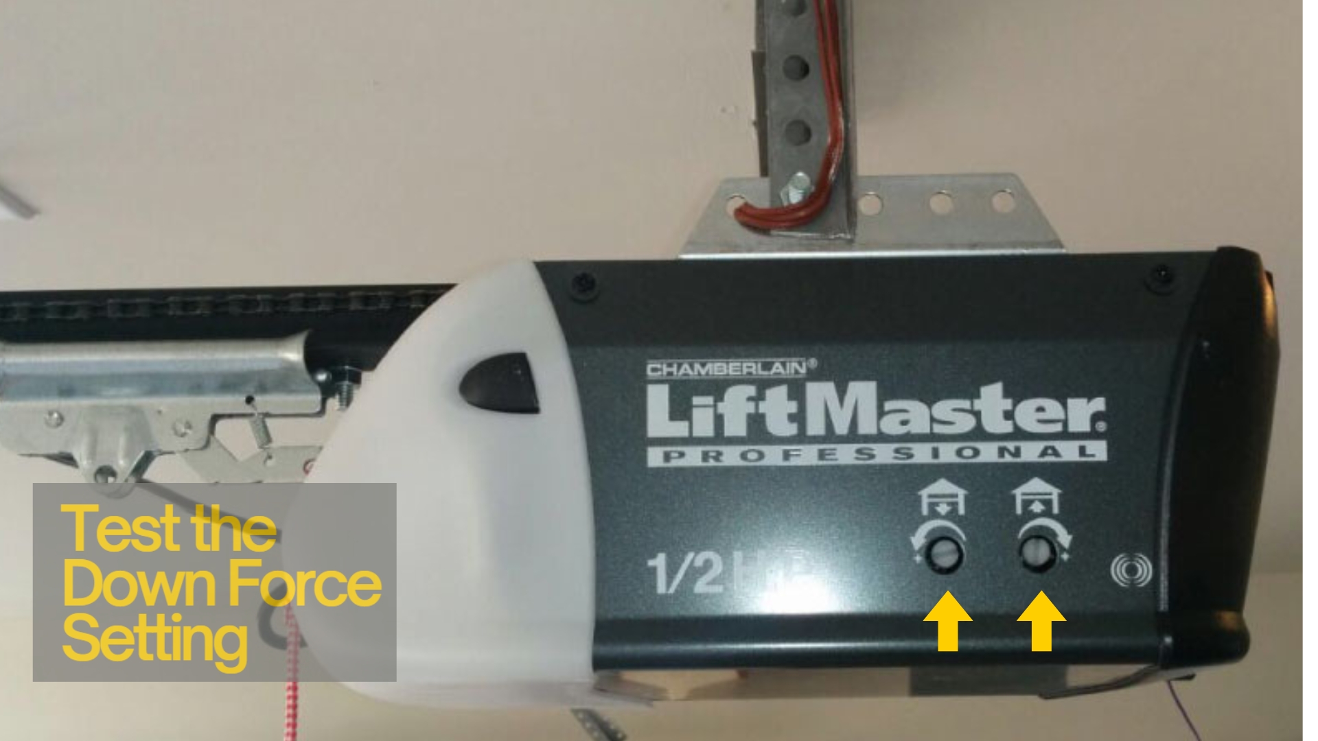 A garage door opener inspection includes testing the down force setting