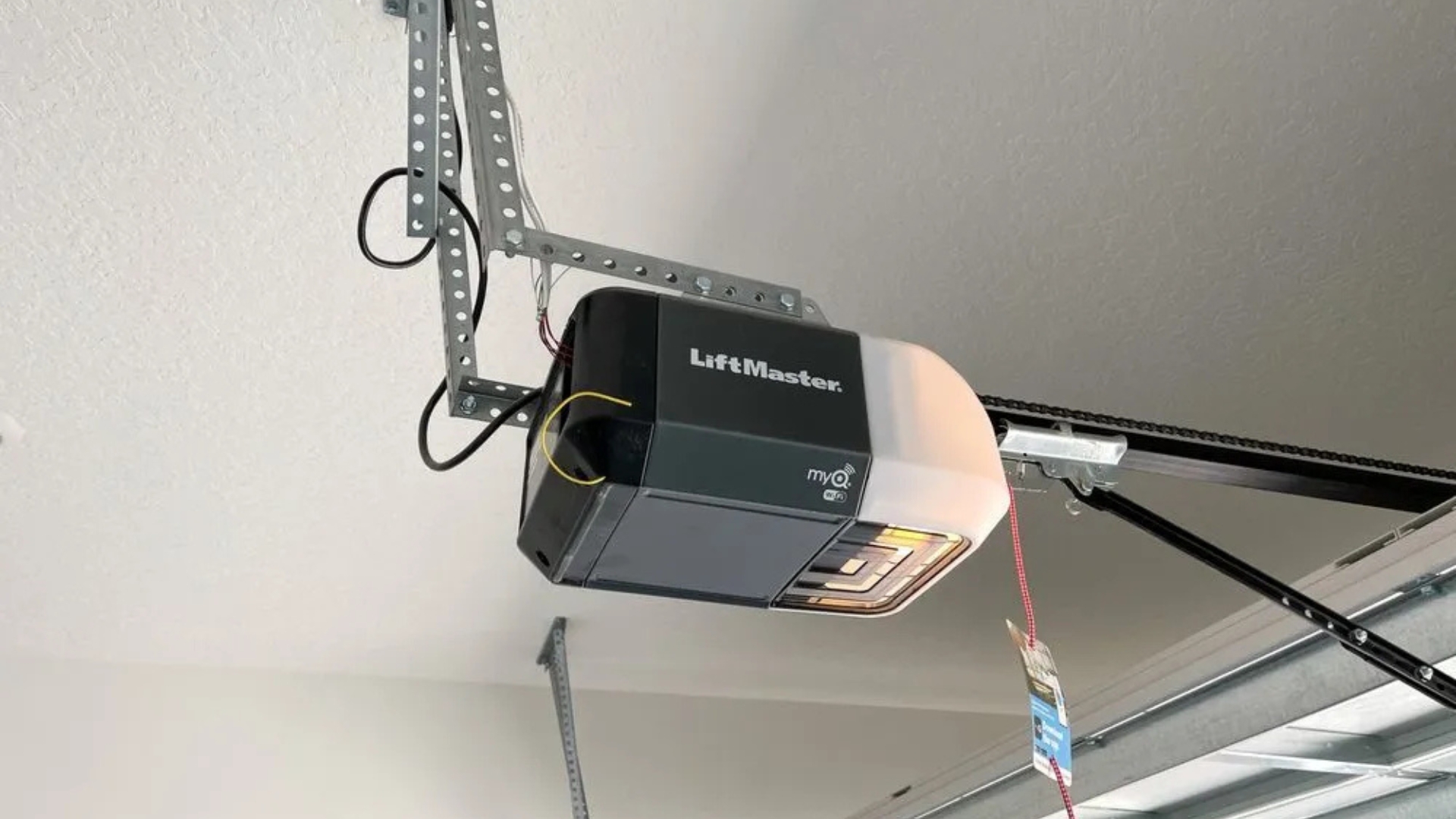 A LiftMaster myQ-supported opener installed in a residential garage from one of the leading opener brands.