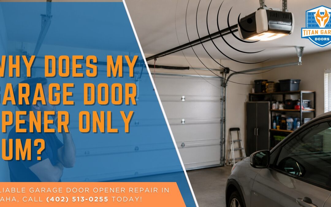 Garage door opener hums while a car sits inside a residential garage in Omaha.